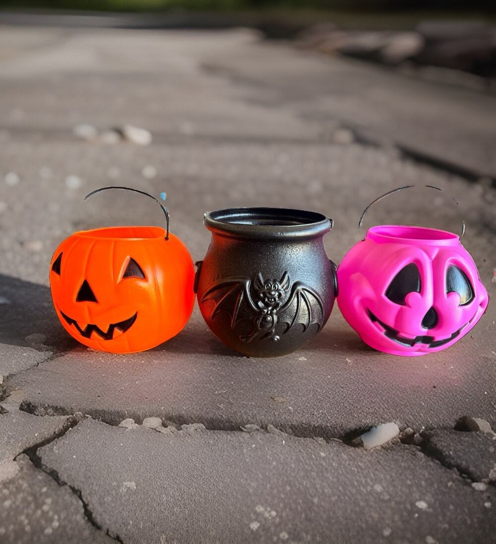 VINTAGE Orange Purple Blow Mold GENERAL FOAM PLASTICS Pumpkin Treat Bucket Pail